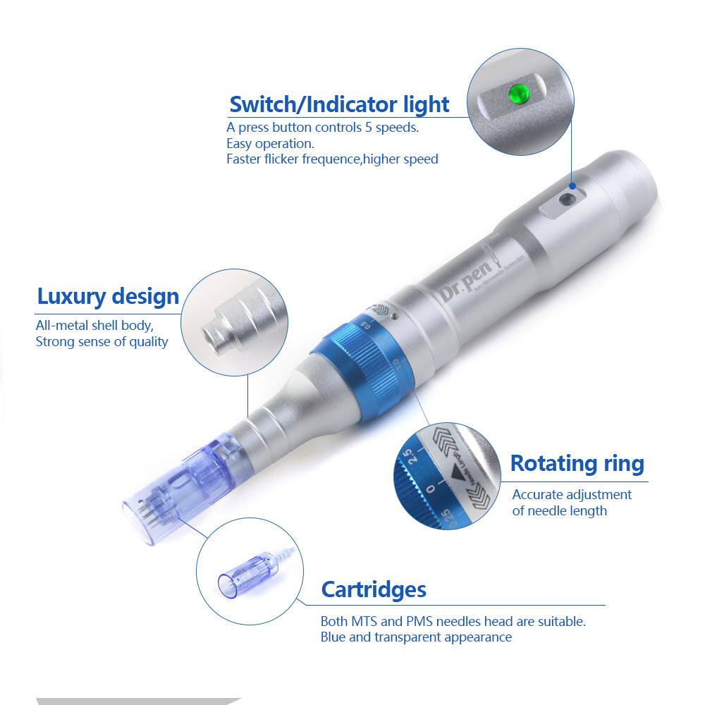 Dr. pen Ultima A6 Microneedling pen with 10 Cartridges - 5 x 12 Pin, 5 x 36 Pin - Nasvita Medical