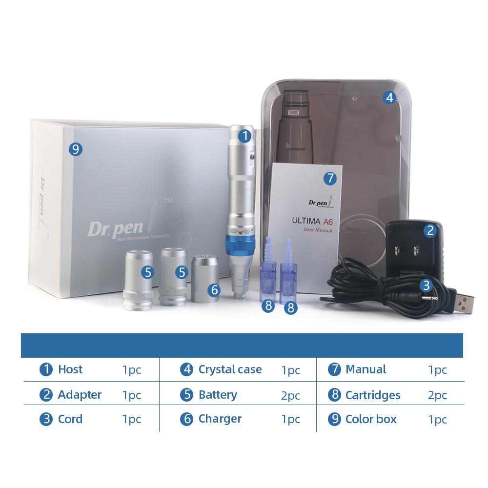 Dr. pen Ultima A6 Microneedling pen with 10 Cartridges - 5 x 12 Pin, 5 x 36 Pin - Nasvita Medical