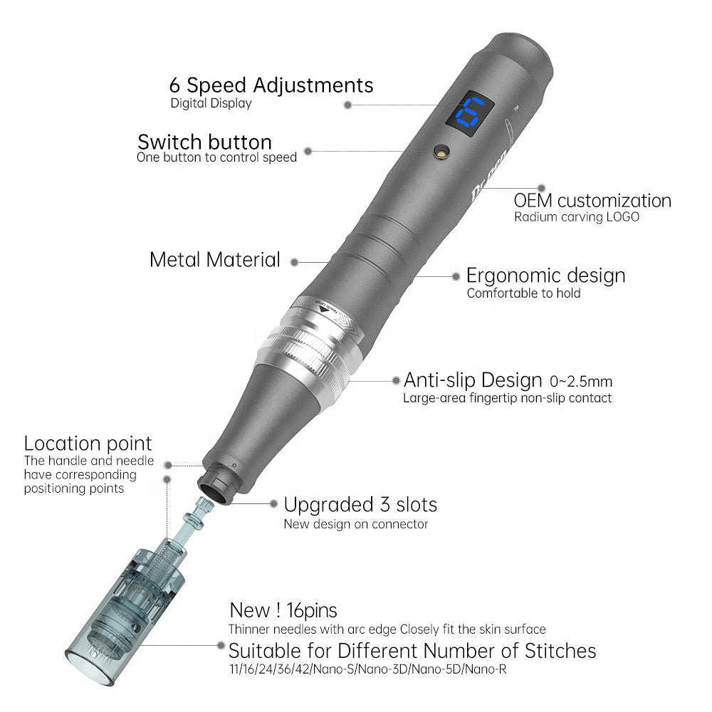 Microneedling Pen - Dr.Pen Ultima M8 Electric Derma Auto Pen with 6pcs pins Cartridges - Nasvita Medical