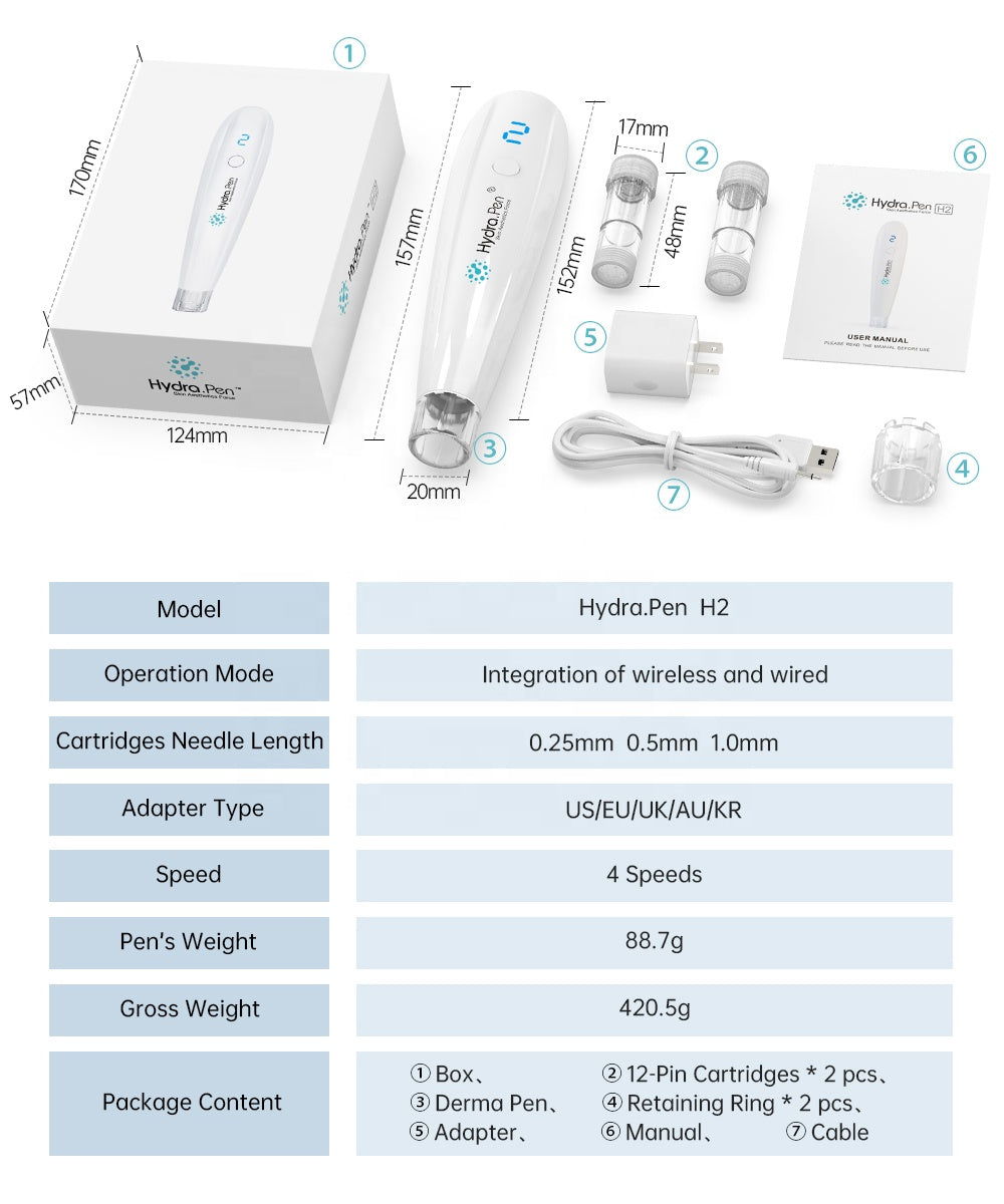 Dr. Pen Hydra Pen H2 Microneedling Pen with Serum Applicator -6 Cartridges - Nasvita Medical