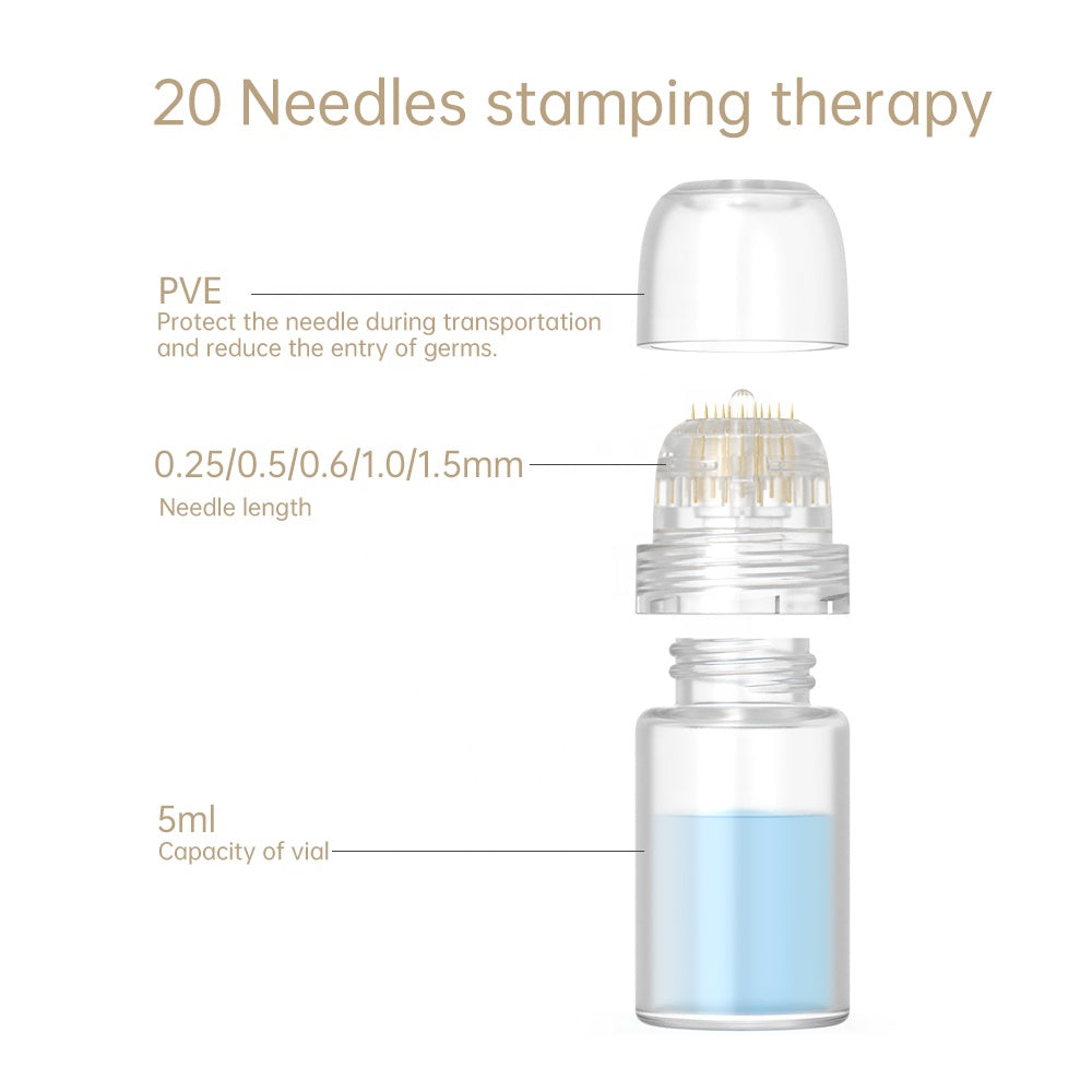 Hydra Needle Microneedle Tool and 5 ml Serum Applicator 20 Titanium Pins Derma Rolling Stamp - Nasvita Medical